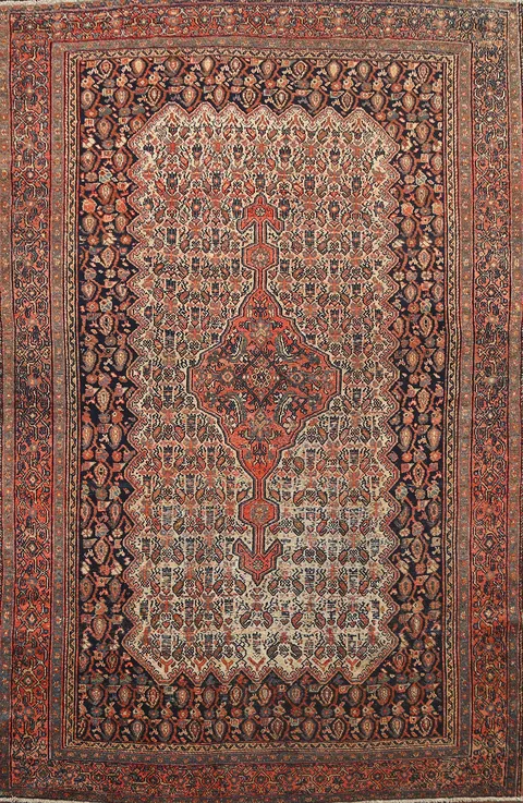 Pre-1900 Antique Vegetable Dye Senneh Persian Area Rug 4x6
