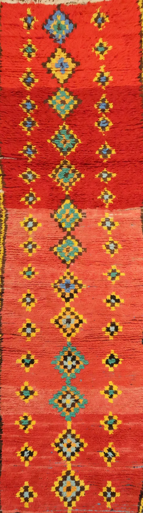 Bohemian Style Vintage Moroccan Runner Rug with Colorful Geometric Elements 3x10 ft