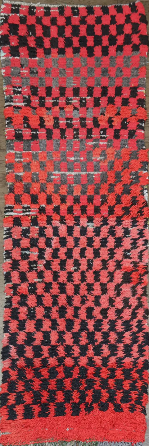 Checkered Moroccan Oriental Runner Rug 3x8