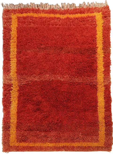 Contemporary Thick Moroccan Red Carpet with Rich Orange Edging 5'x6'