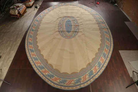 Vegetable Dye Large Oval Savonnerie Oriental Area Rug 19x28