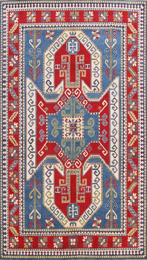 Vegetable Dye Geometric Kazak Oriental Area Rug 7x10