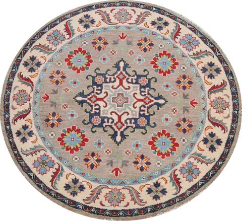 Geometric Kazak Oriental Area Rug 5x5 Round