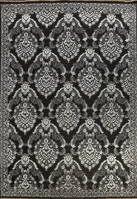 Vegetable Dye Black/ Silver Versace Oriental Area Rug 9x12