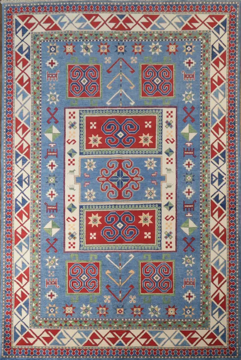 Geometric Kazak Oriental Area Rug 7x10