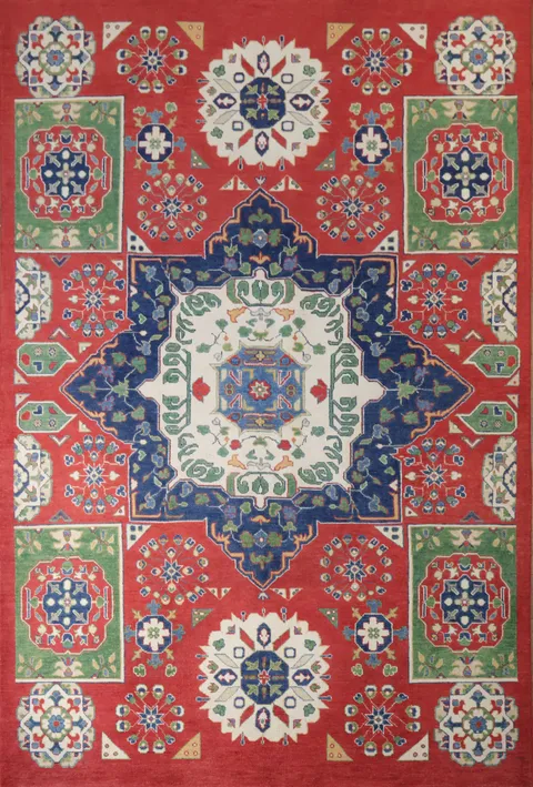 Geometric Kazak Oriental Area Rug 7x10