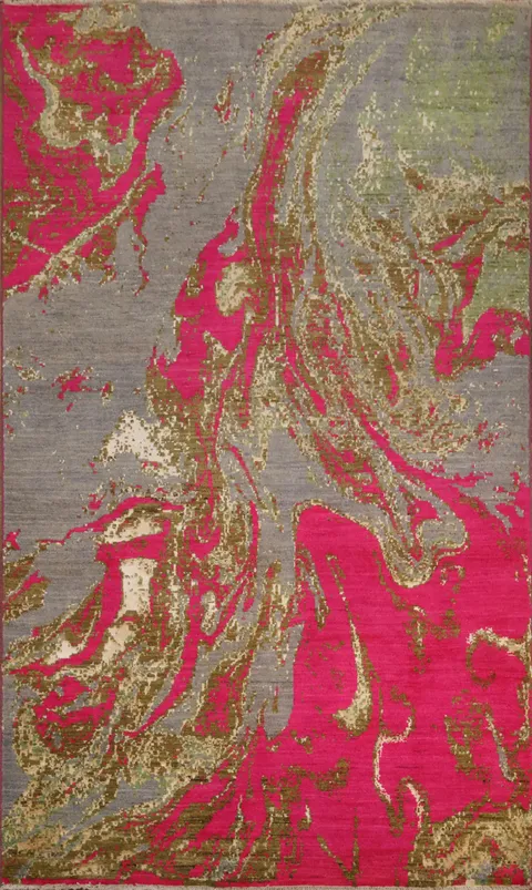 Elegant Top Quality Abstract Pink and Gray Swirl Rug for Modern Interiors 5x8