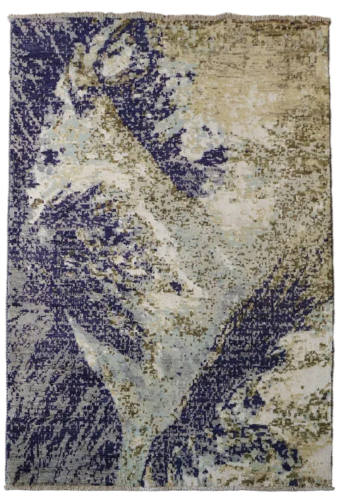 Modern Abstract Rug with Soothing Blue and Beige Hues 4'x6'