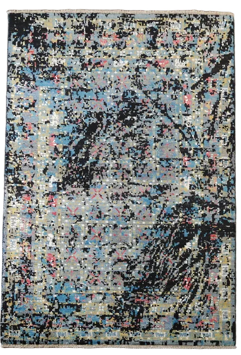 Contemporary Abstract Style Rug in Blue and Black Hues 4'x6'