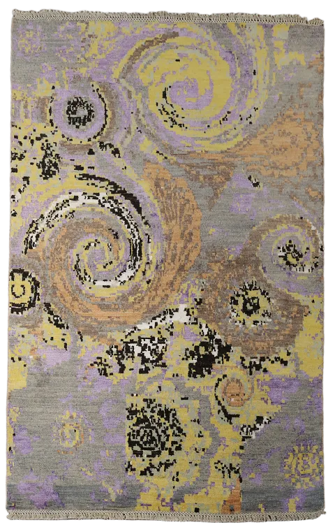 Vegetable Dye Contemporary Abstract Oriental Area Rug 4x6