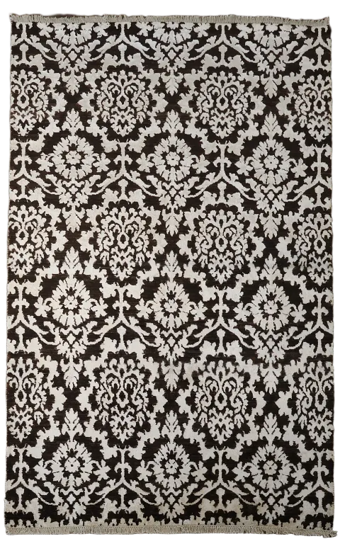 Vegetable Dye Damask Style Abstract Oriental Area Rug 4x6