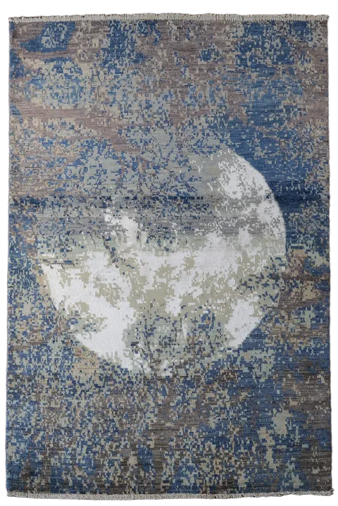 Vegetable Dye Modern Blue Rug with Intricate Abstract Design 4'x6'
