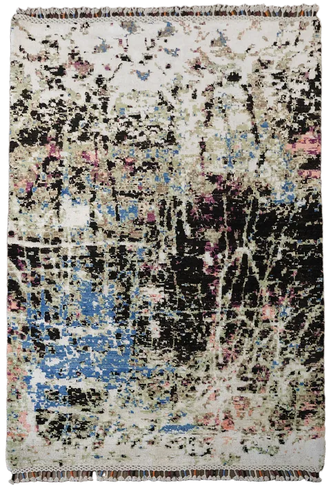 Versatile Vibes: Abstract Rug with Splashes of Blue and Pink 4'x6'