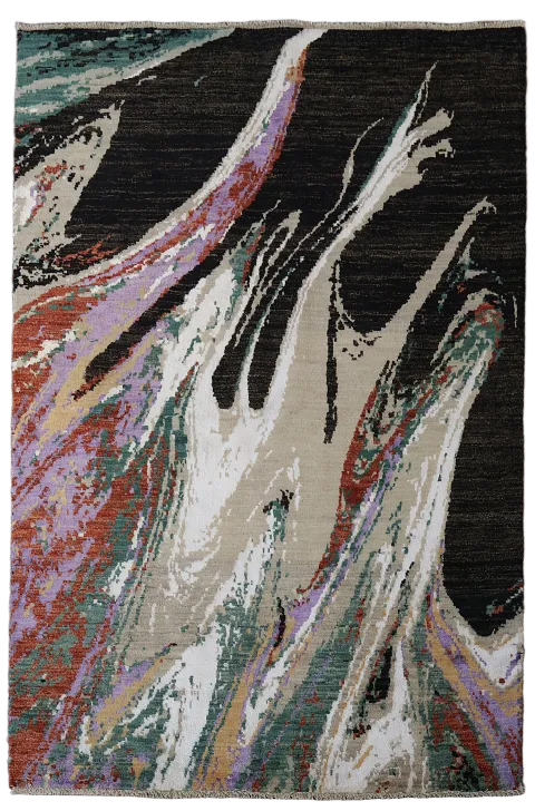 Modern Abstract Rug with Flowing Patterns and Bold Colors 4'x6'