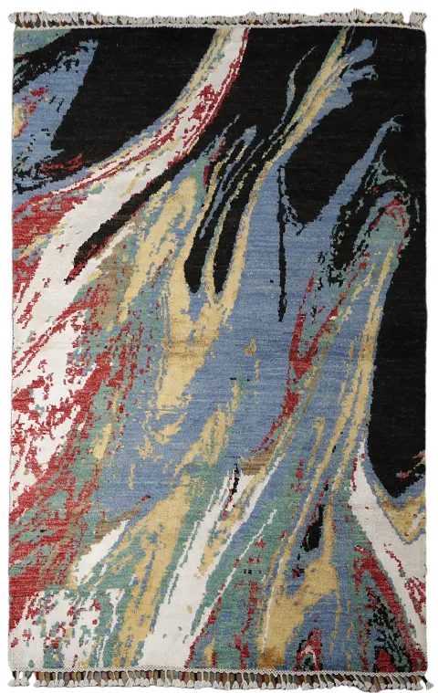 Vegetable Dye Contemporary Abstract Oriental Area Rug 4x6