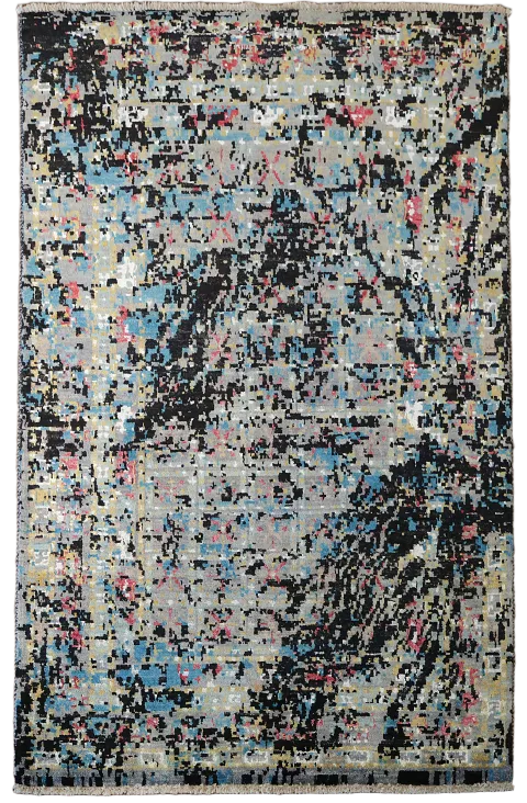 Abstract Modern Pattern Rug with Vibrant Color Splashes 4'x6'
