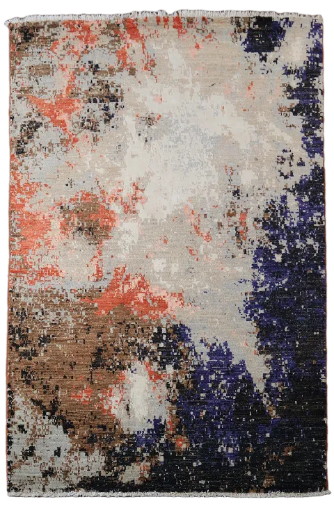 Chic Modern Rug Blending Deep Blues and Warm Neutral Shades 4'x6'