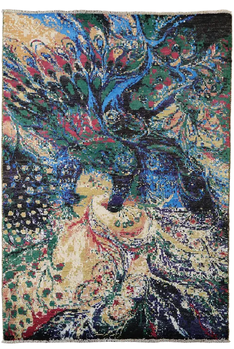 Nature's Symphony: Floral Abstraction in Dynamic Colors Wool Rug 4'x6'