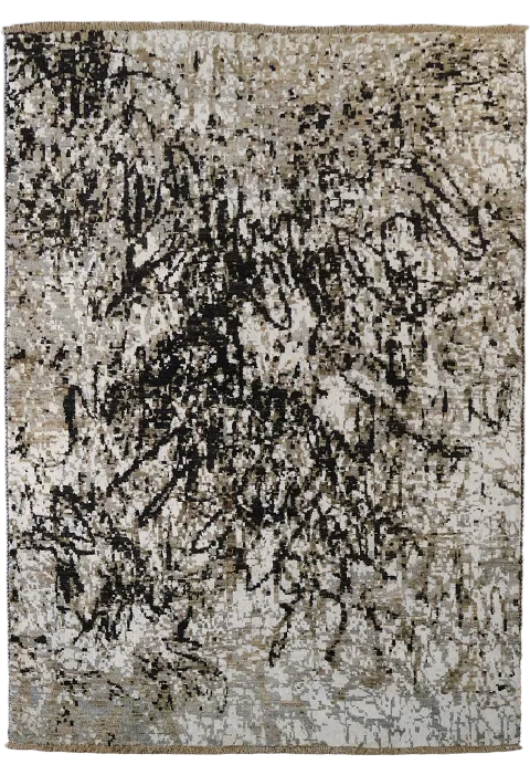 Sophisticated Black and Brown Beige Abstract Pattern Rug 4'x6'