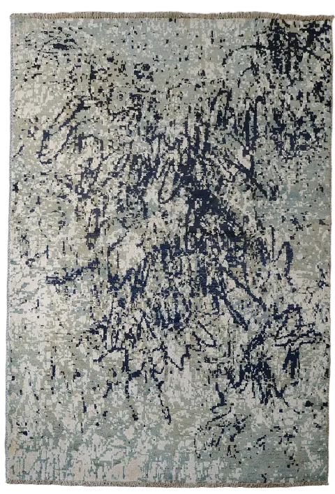 Contemporary Green Blue Brushstroke Rug for a Chic Foyer 4'x6'