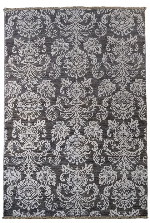 Elegant Brown and Ivory Damask Rug with Classic Floral Patterns 4'x6'