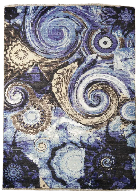 Modern Blue Swirl Rug with Eye-Catching Abstract Design 4'x6'