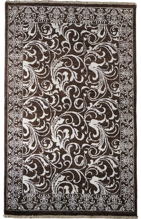 Artistic Scrolling Floral Rug in Warm Brown and Silver Hues 4'x6'