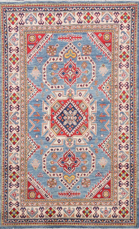 Vegetable Dye Geometric Kazak Oriental Area Rug 4x6