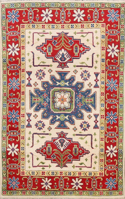 Geometric Kazak Oriental Area Rug 4x6