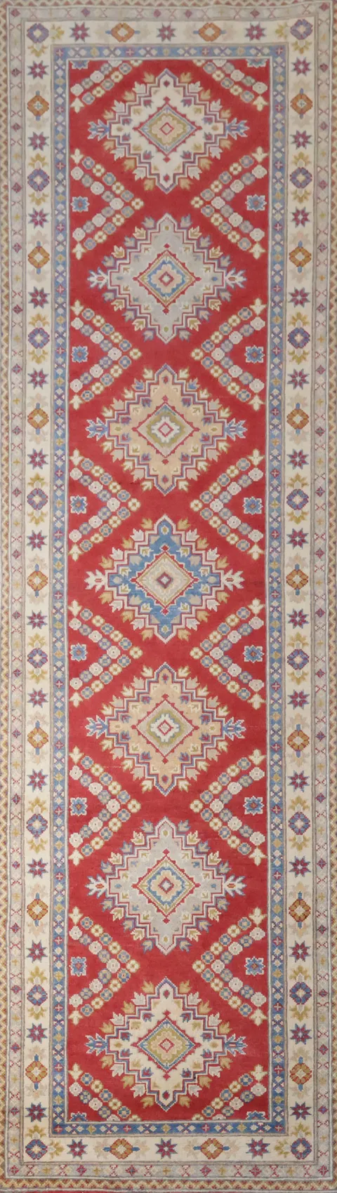 Vibrant Red Geometric Pattern Runner Rug for Stylish Hallways 3x9 ft