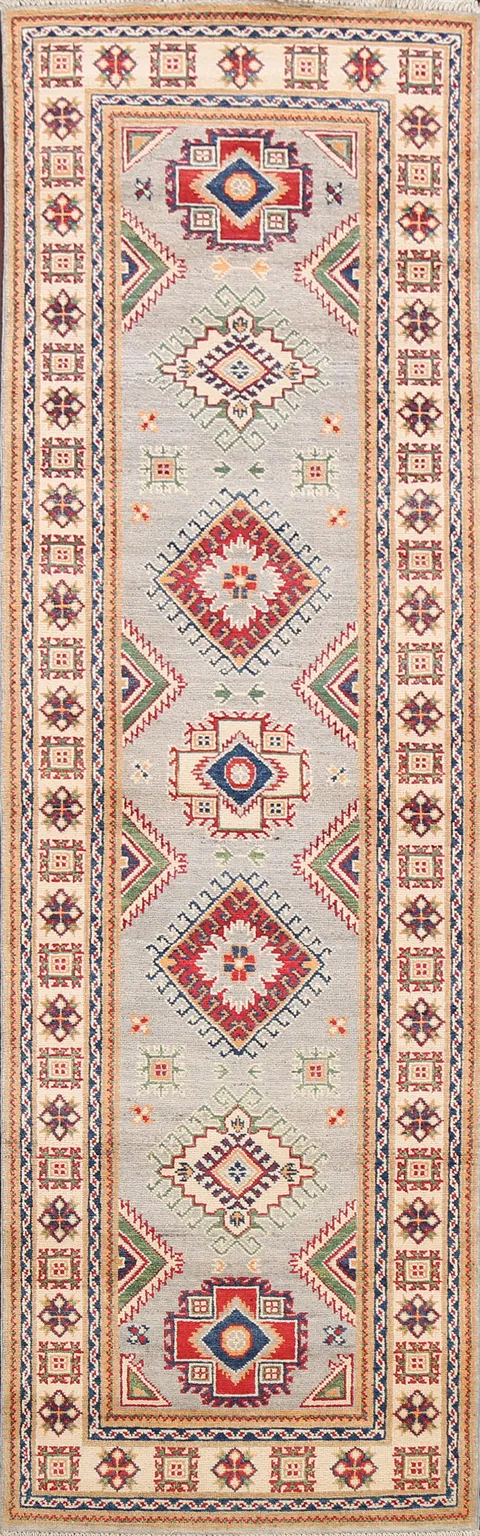 Geometric Kazak Oriental Runner Rug 3x10