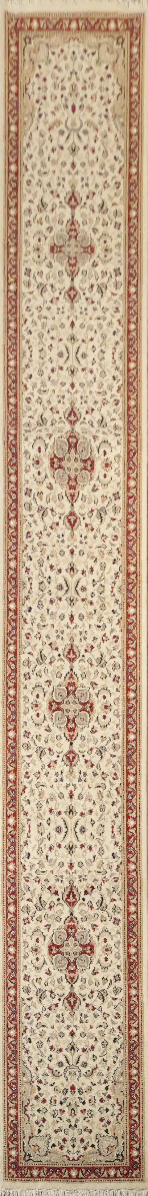 Luxury Traditional handmade Ivory and Red Long Runner Rug 3'x20'