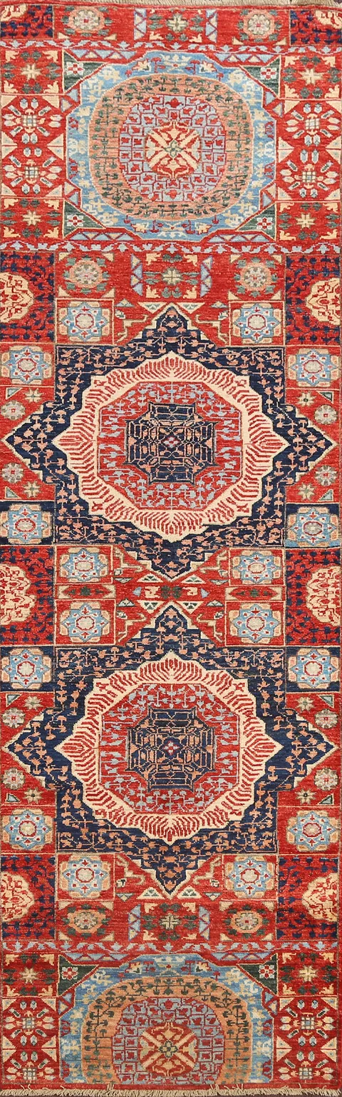 Geometric Mamluk Oriental Runner Rug 3x9
