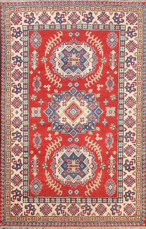 Geometric Kazak Oriental Area Rug 4x6
