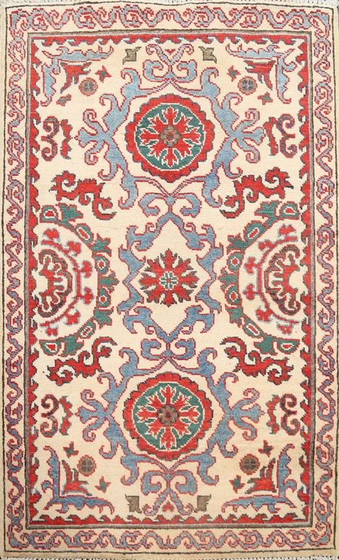 Geometric Kazak Oriental Area Rug 3x4