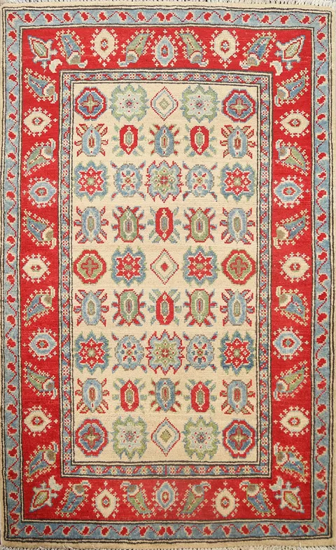 Geometric Kazak Oriental Area Rug 3x4