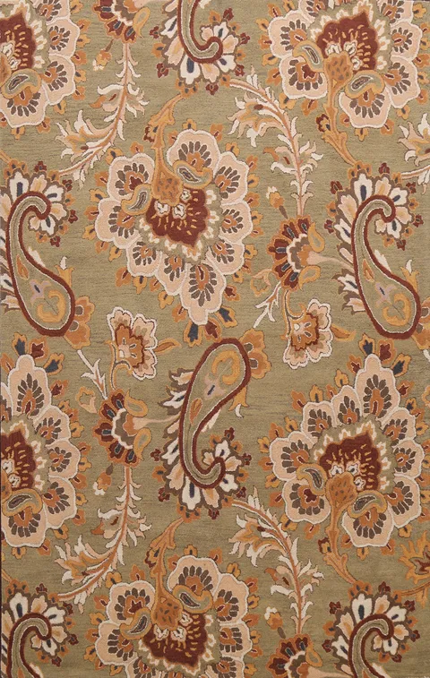 Elegant Floral Paisley Green Rug for Sophisticated Interiors 8x11