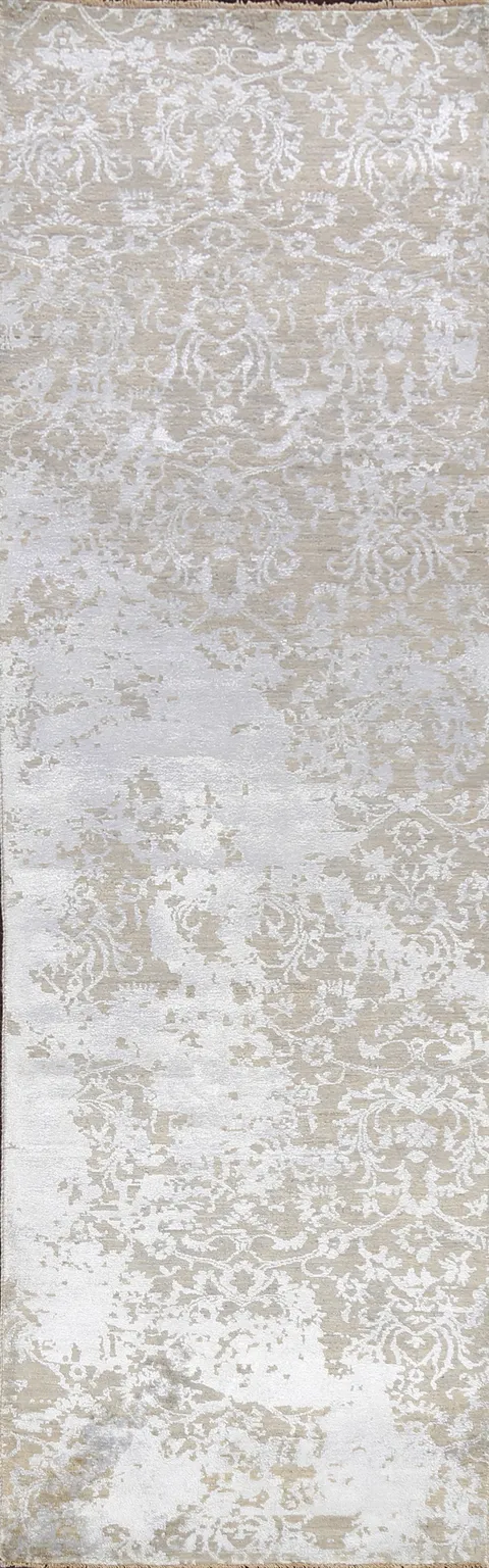 Silver Gray Art & Craft Abstract Runner Rug 3x10