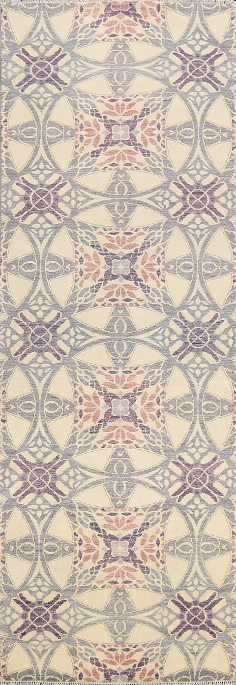 Vegetable Dye Abstract Oriental Runner Rug 3x10