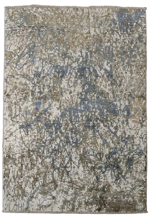 Artistry in Textiles: Abstract Blue and Beige Modern Rug 4'x6'