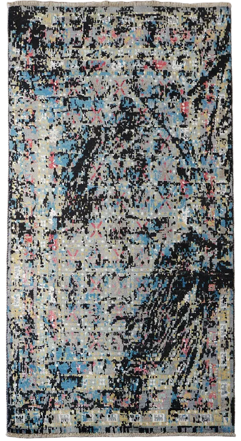 Contemporary Vibrant Rug Featuring Black and Blue Design 4'x6'