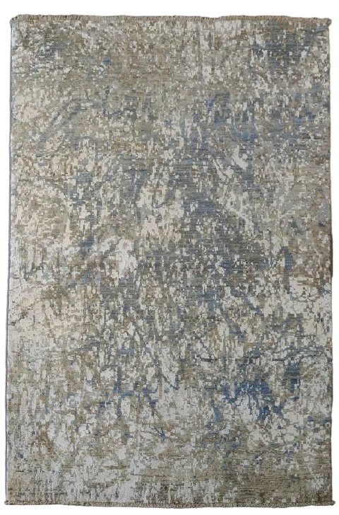 Elegant Abstract Modern Rug with Subtle Blue and Gold Patterns 4'x6'