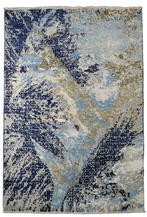 Abstract Ocean Mirage: Blue Splash Rug for Modern Homes 4'x6'
