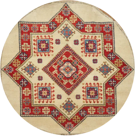 Vegetable Dye Round Kazak Oriental Area Rug 3x3