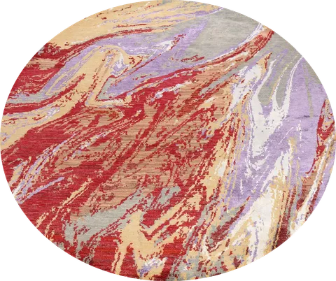 Round Vegetable Dye Abstract Oriental Area Rug 6x6
