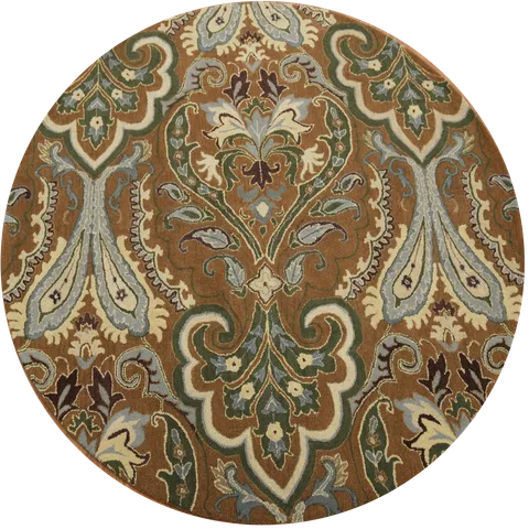 Elegant Decorative Brown and Blue Round Hand-tufted Rug 8x8 ft