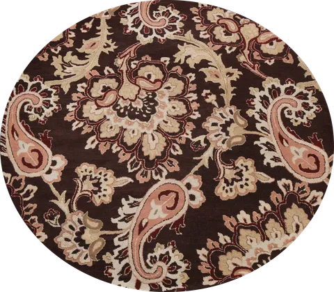 Paisley Brown Floral Round Rug 8x8