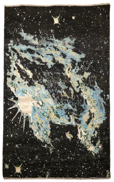 Ethereal Beauty: Abstract Universe Patterned Handmade Rug 5x7