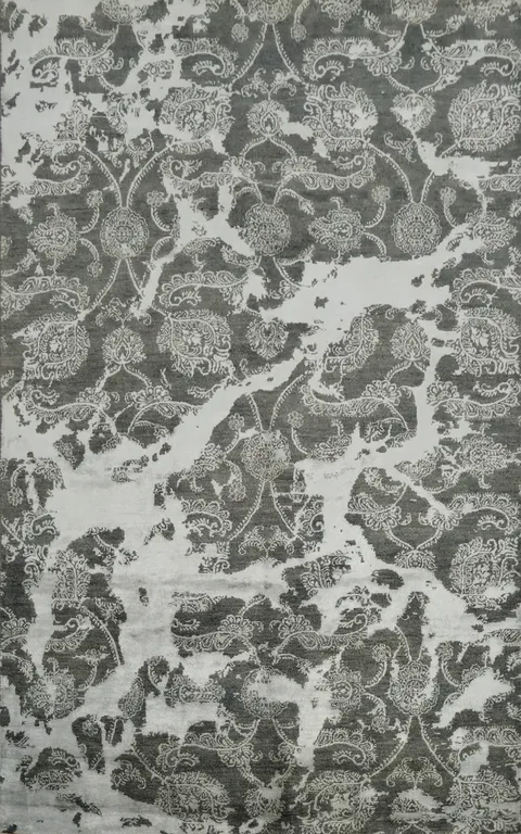 Sophisticated Grey Rug with Unique Floral Abstract Design 6x10