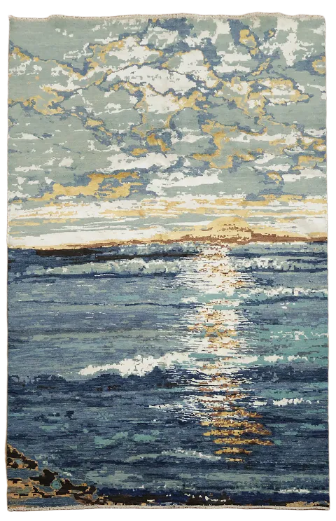 Serene Coastal Sunset: Art-Inspired Area Rug for Modern Homes 6x9